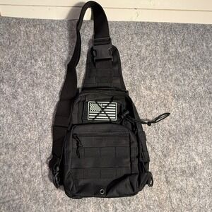 Black Tactical Molle Sling Bag Chest Pack Utility EDC Shoulder Bag Flag New